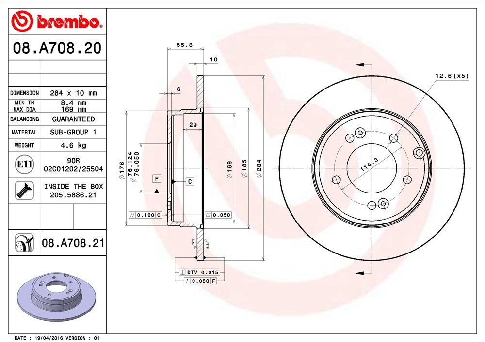 brembo disc brake rotor  frsport 08.a708.21