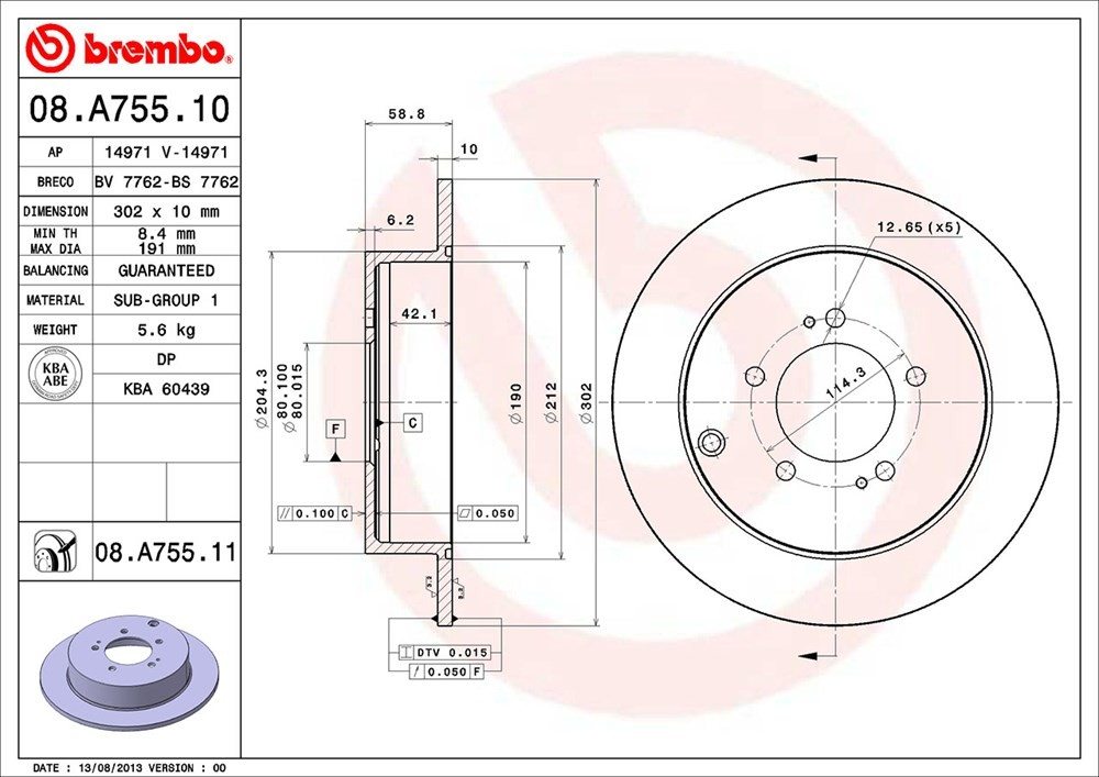 brembo disc brake rotor  frsport 08.a755.11