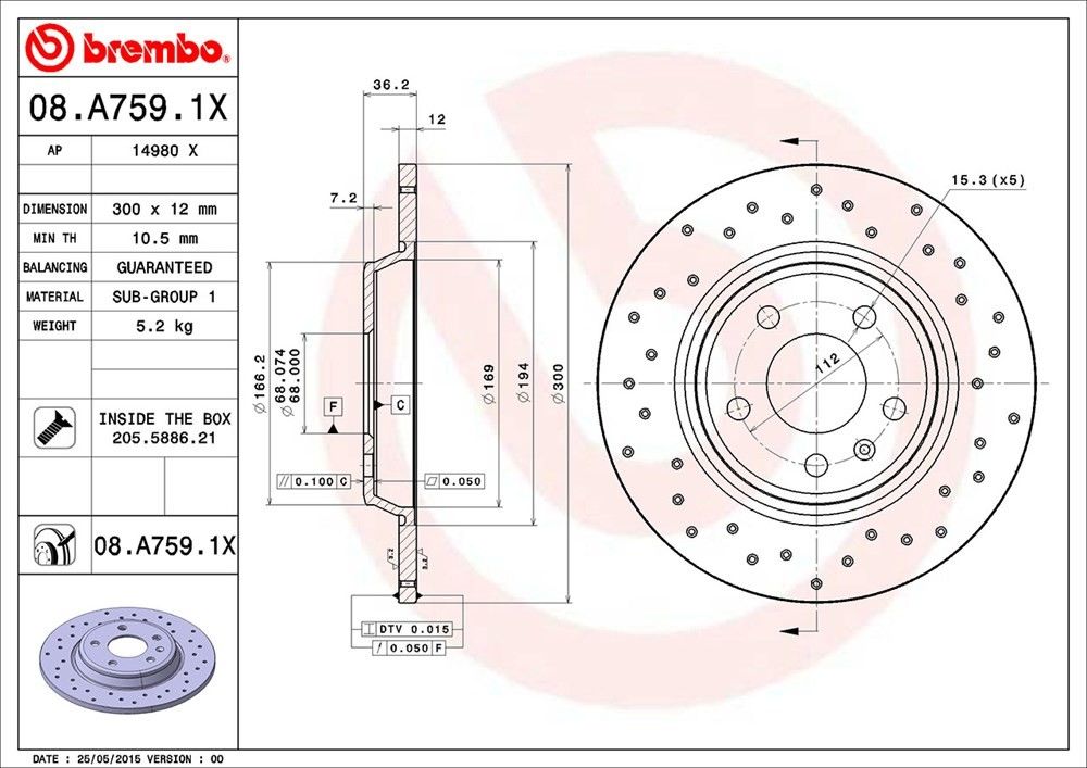 brembo disc brake rotor  frsport 08.a759.1x