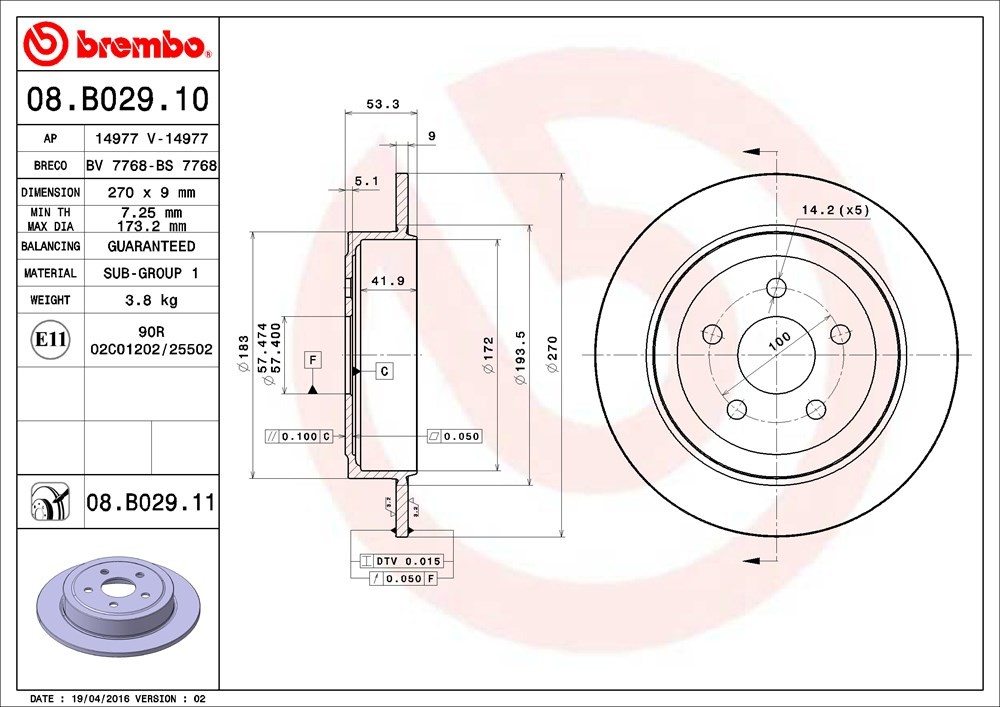 brembo disc brake rotor  frsport 08.b029.11