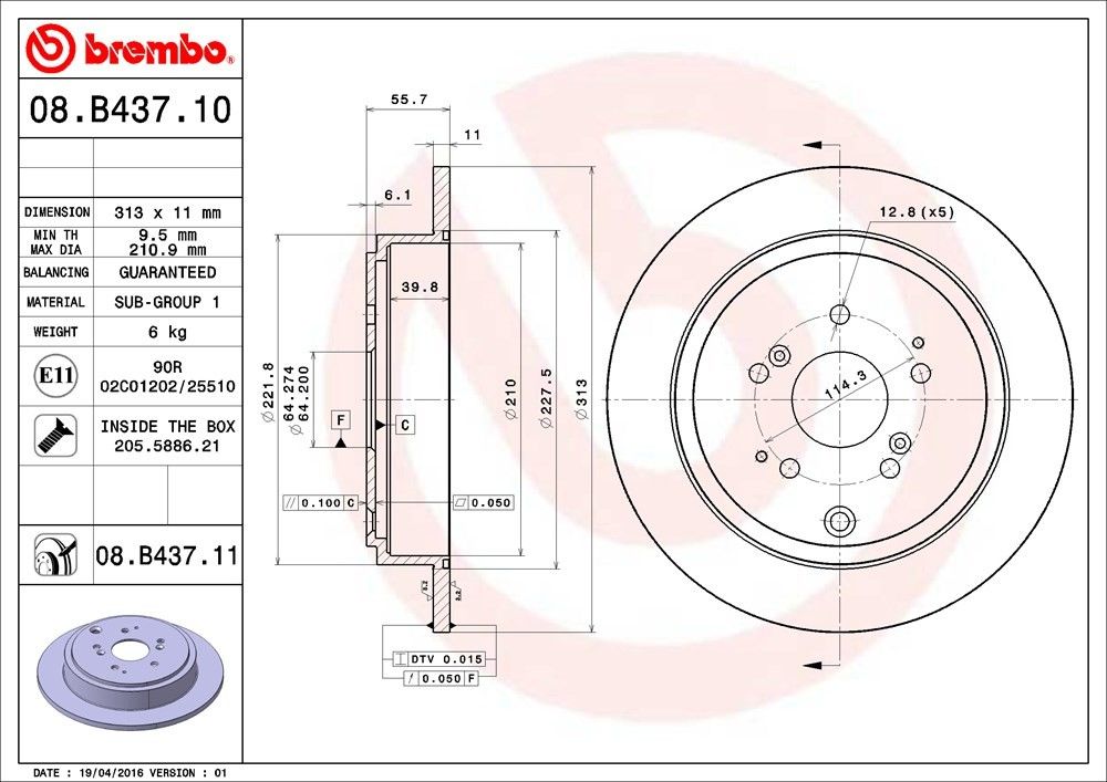 brembo disc brake rotor  frsport 08.b437.11