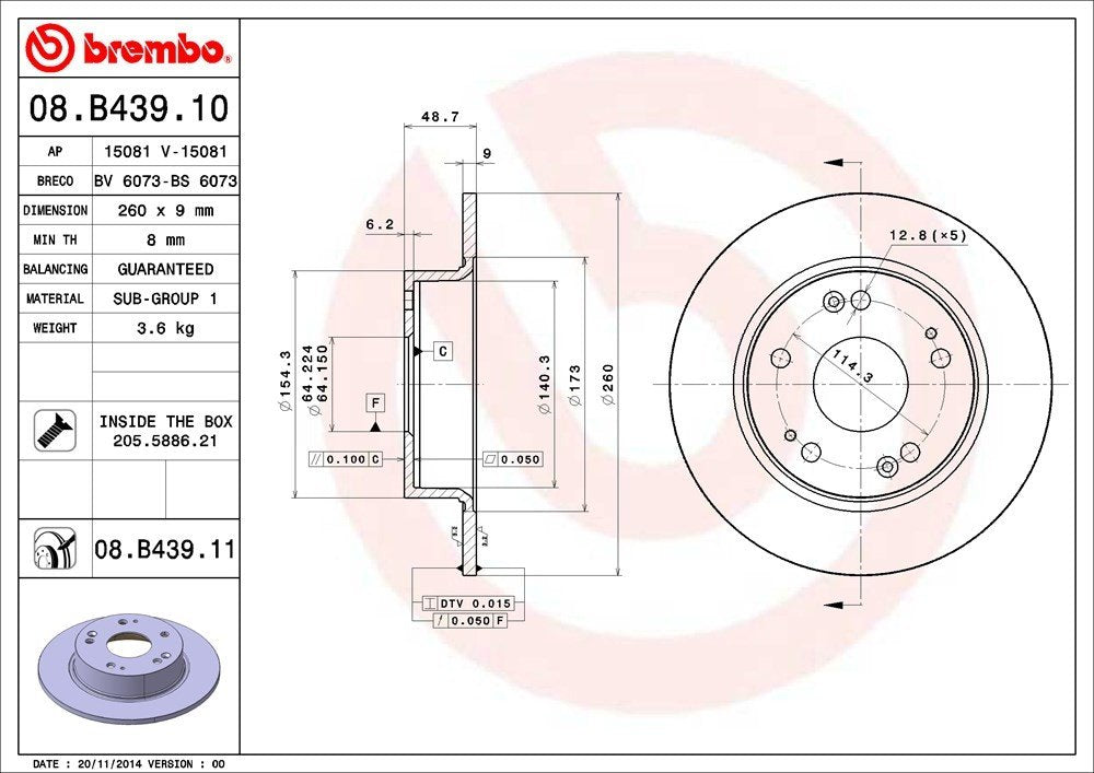 brembo disc brake rotor  frsport 08.b439.11