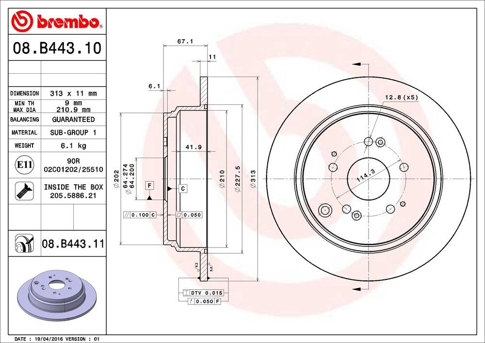 brembo disc brake rotor  frsport 08.b443.11