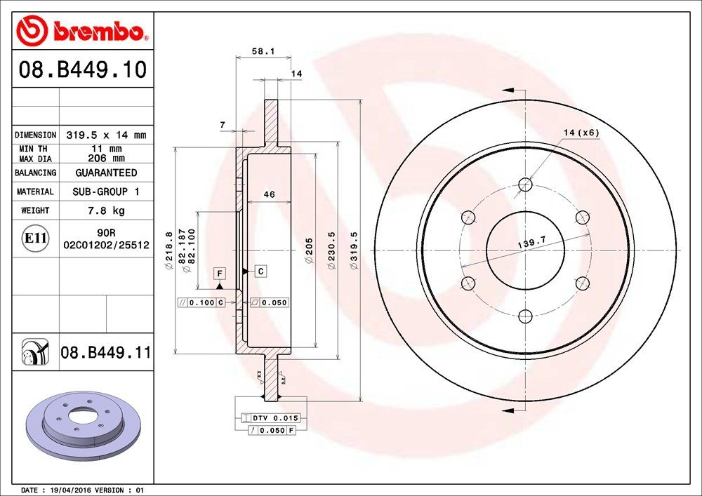 brembo disc brake rotor  frsport 08.b449.11