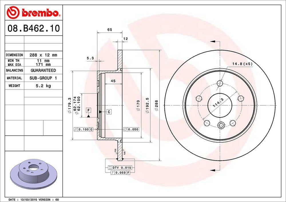 brembo disc brake rotor  frsport 08.b462.10