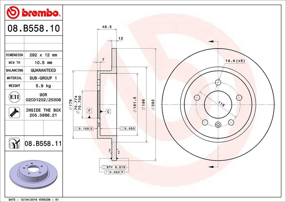 brembo disc brake rotor  frsport 08.b558.11