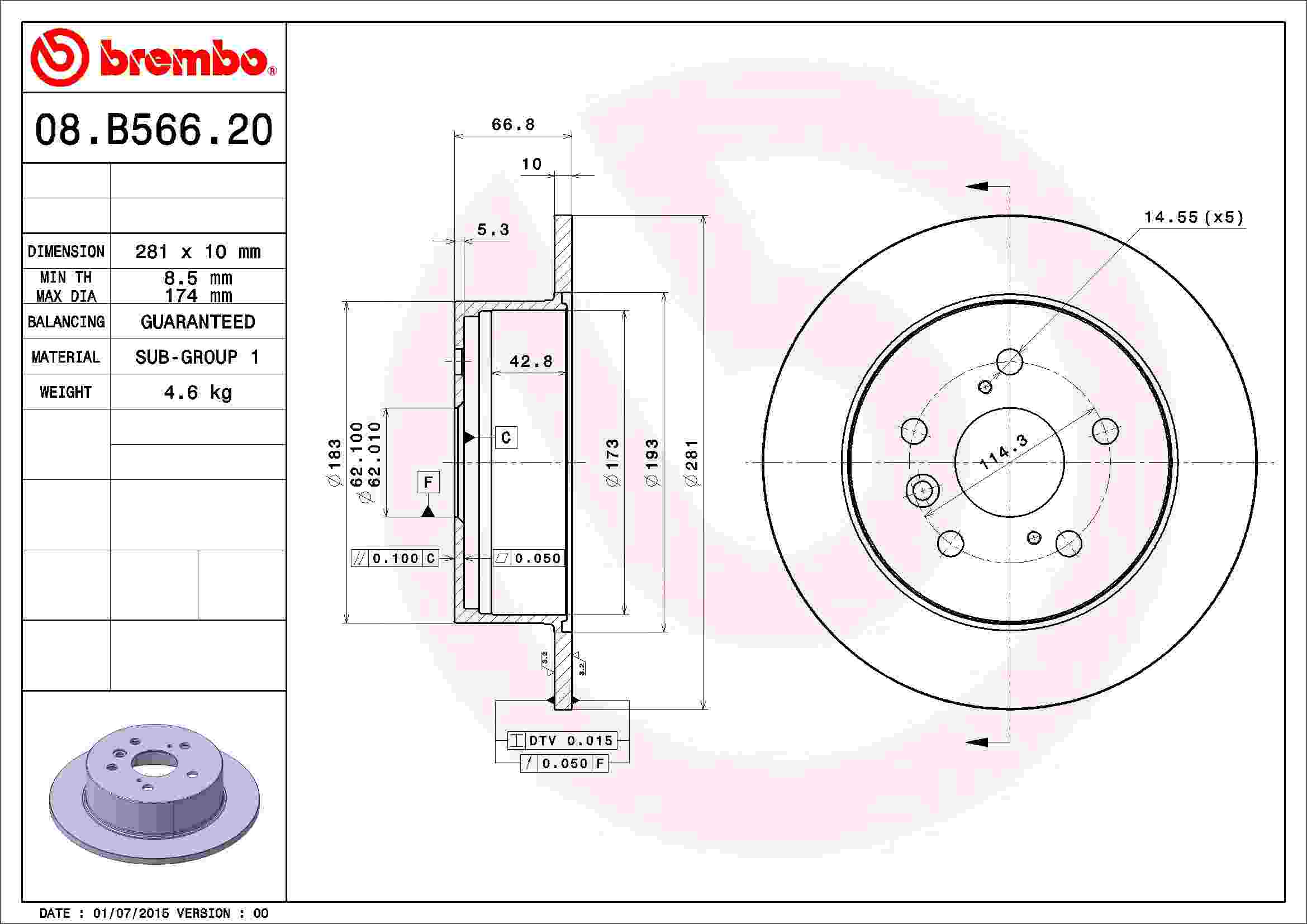 Brembo Disc Brake Rotor  top view frsport 08.B566.21