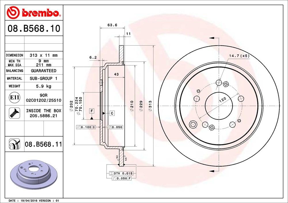 brembo disc brake rotor  frsport 08.b568.11