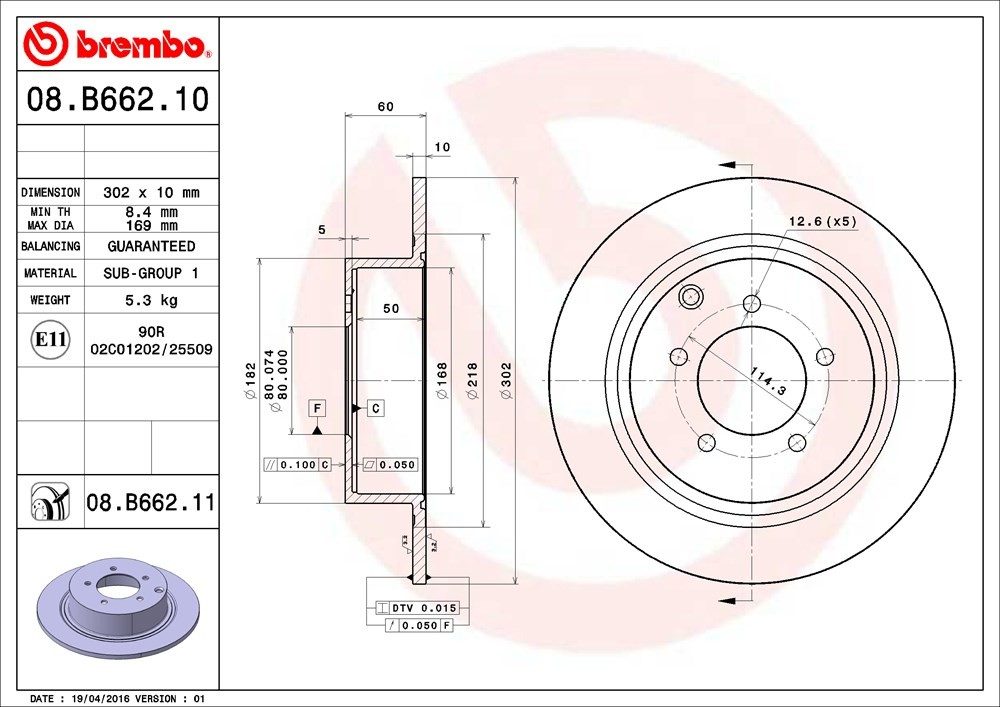 brembo disc brake rotor  frsport 08.b662.11