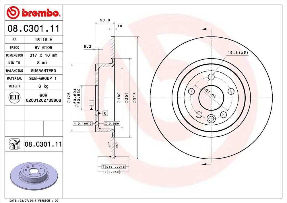 brembo disc brake rotor  frsport 08.c301.11