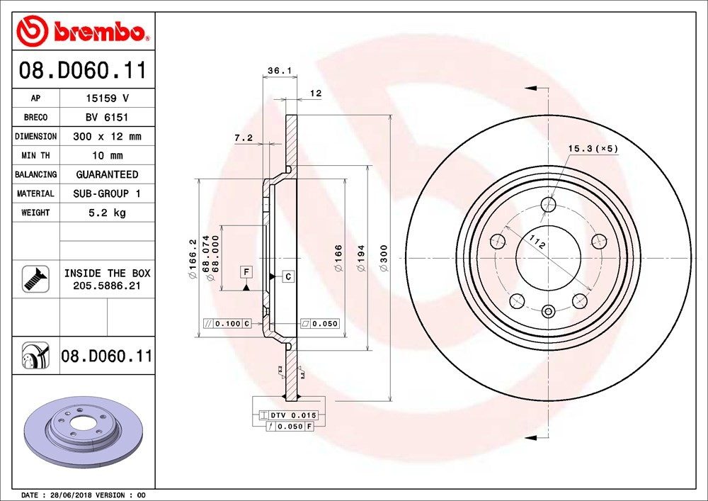 brembo disc brake rotor  frsport 08.d060.11