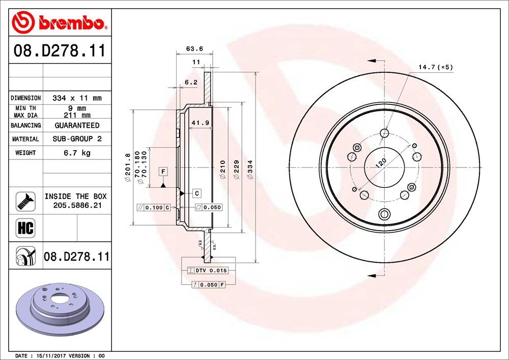 brembo disc brake rotor  frsport 08.d278.11