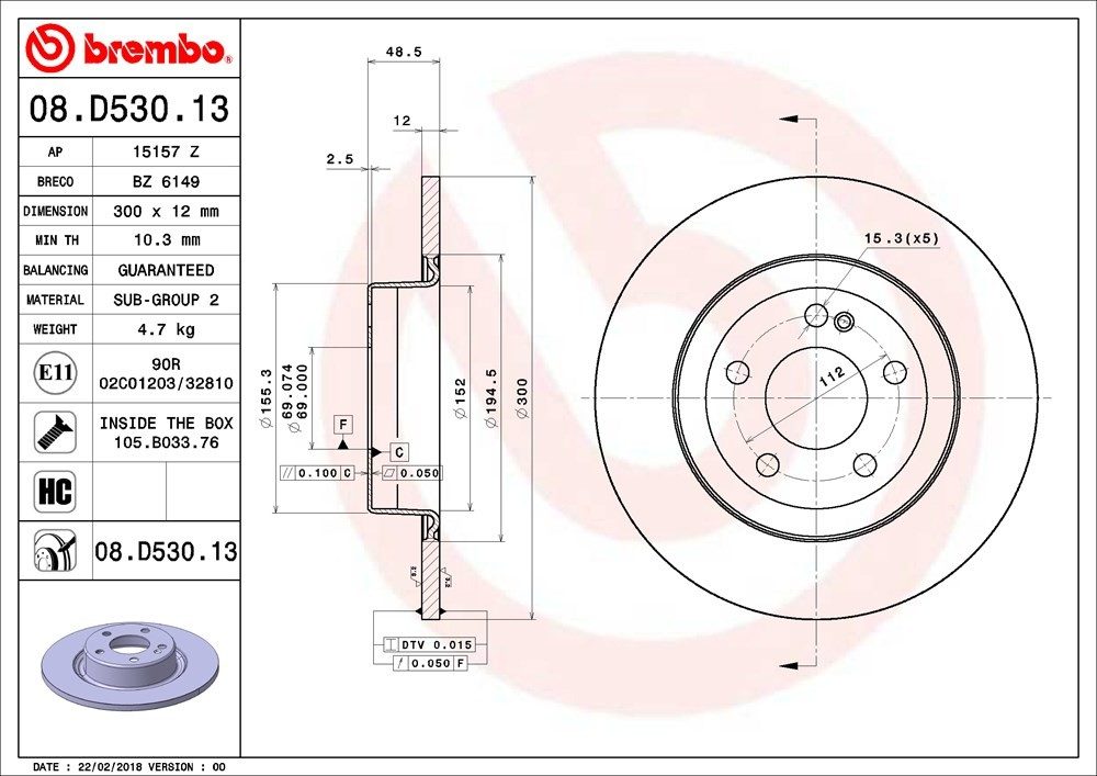 brembo disc brake rotor  frsport 08.d530.13