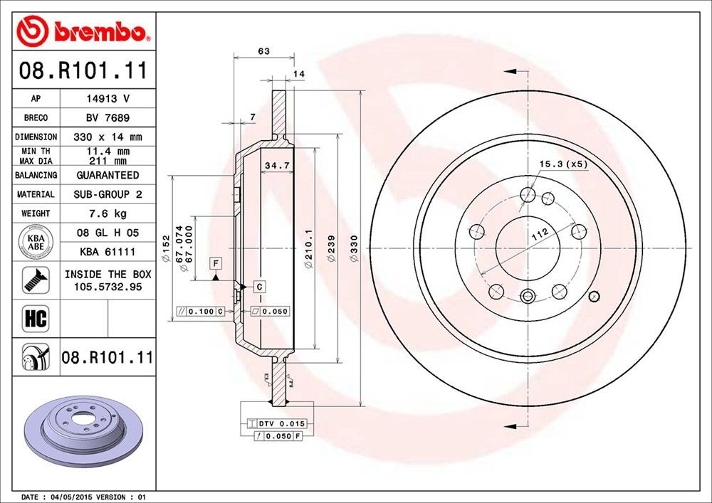 brembo disc brake rotor  frsport 08.r101.11