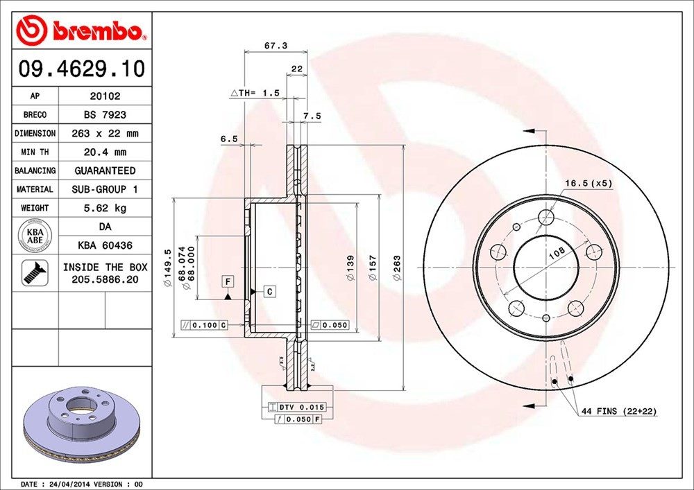 brembo disc brake rotor  frsport 09.4629.10