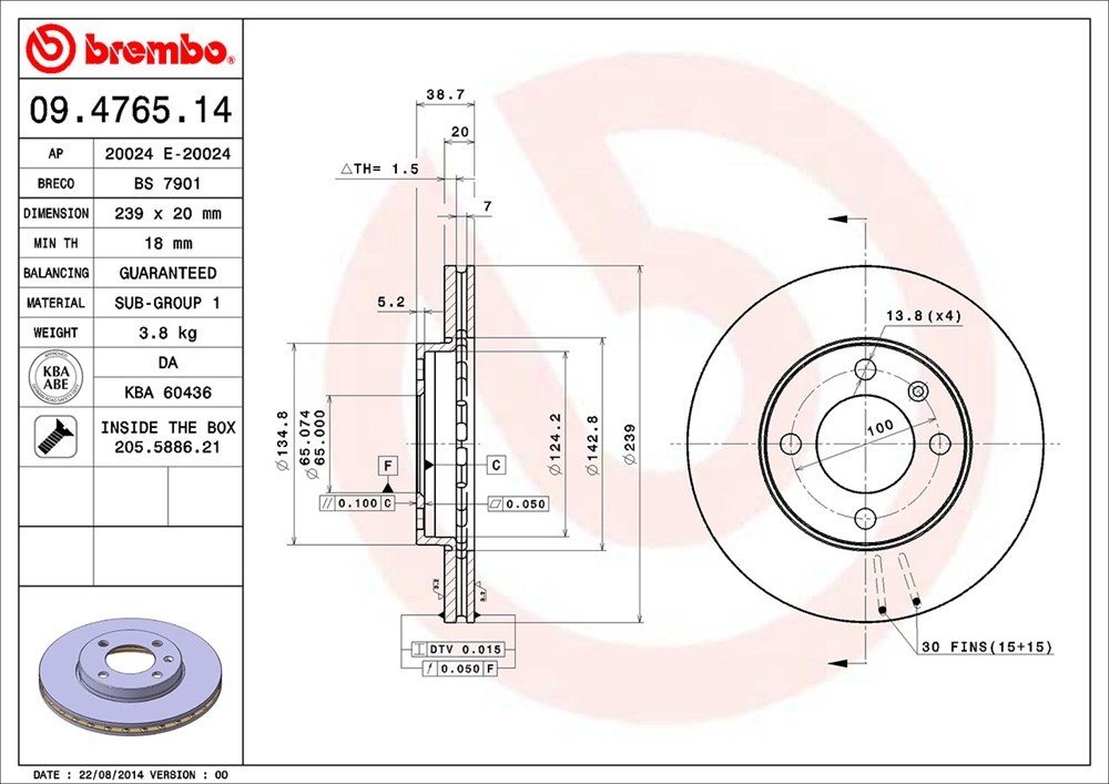 brembo disc brake rotor  frsport 09.4765.14