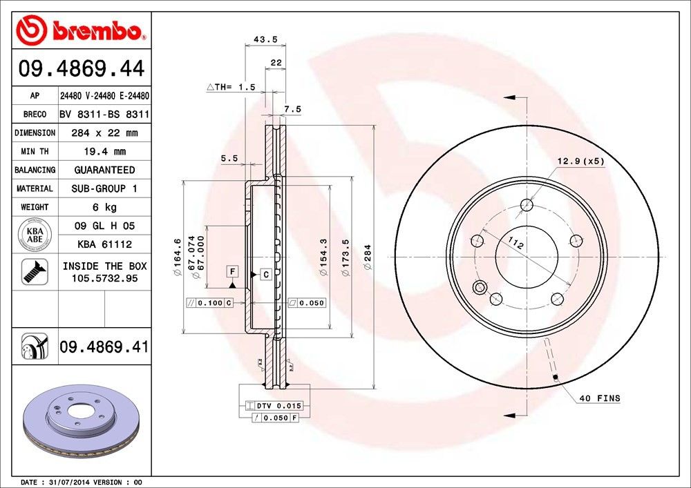 brembo disc brake rotor  frsport 09.4869.41