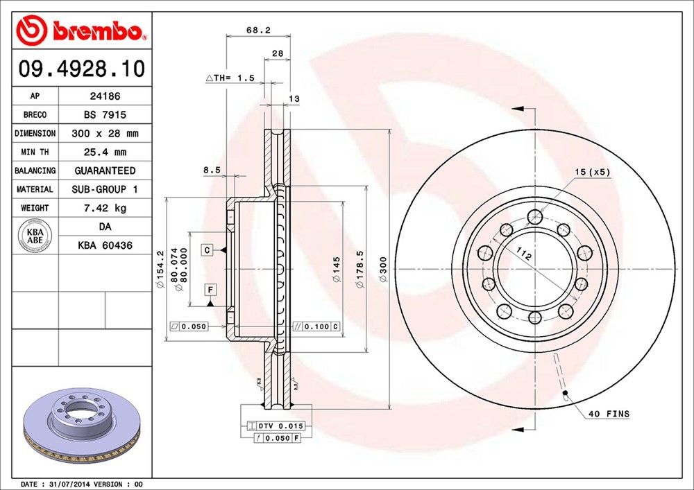 brembo disc brake rotor  frsport 09.4928.10