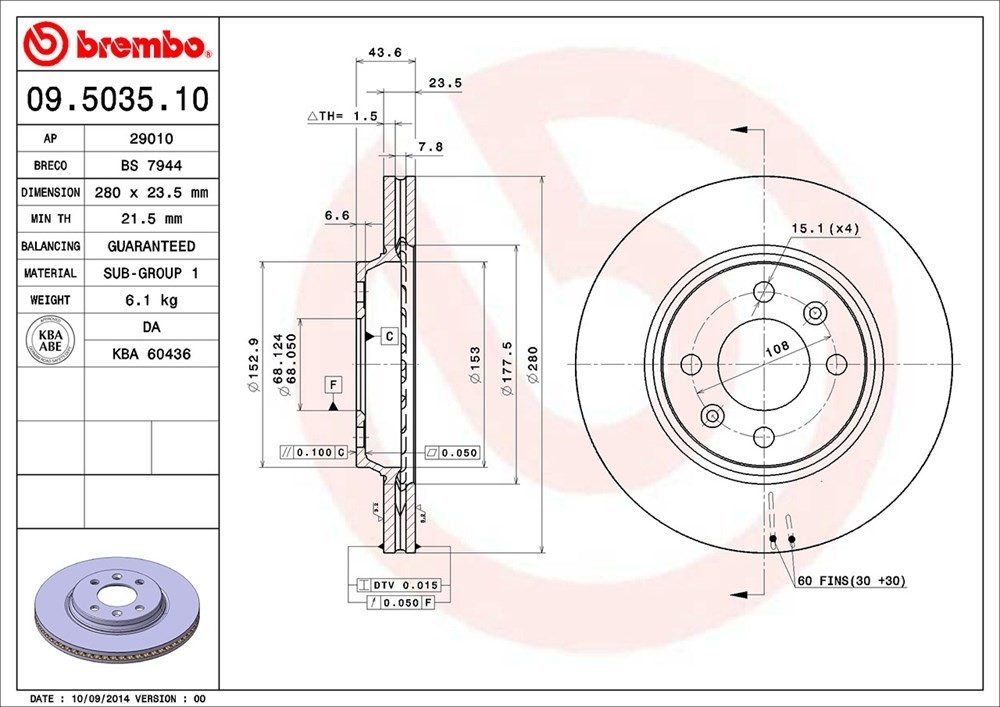 brembo disc brake rotor  frsport 09.5035.10