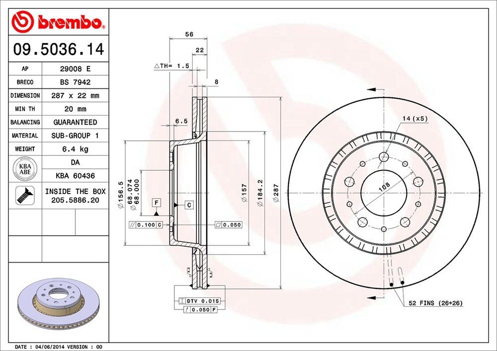 brembo disc brake rotor  frsport 09.5036.14