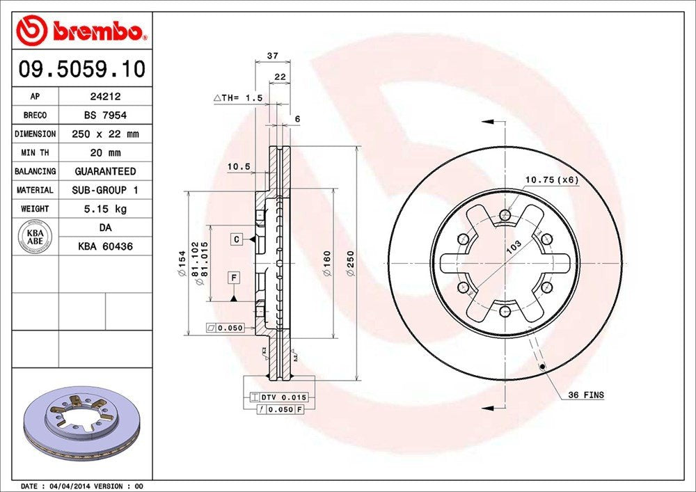 brembo disc brake rotor  frsport 09.5059.10