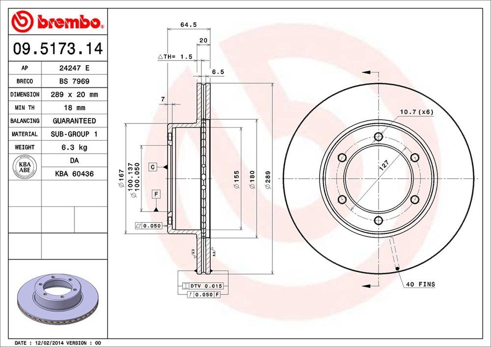 brembo disc brake rotor  frsport 09.5173.14