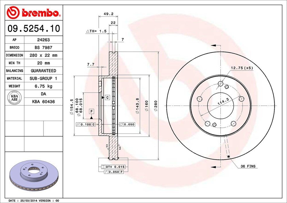 brembo disc brake rotor  frsport 09.5254.10