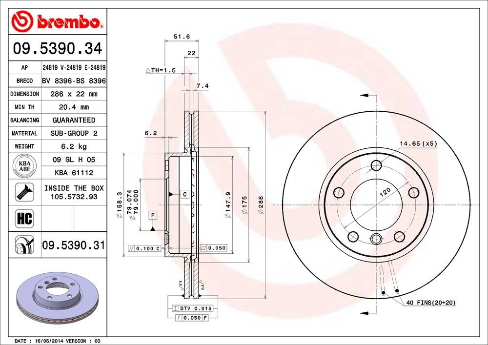 brembo disc brake rotor  frsport 09.5390.31