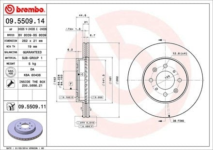 brembo disc brake rotor  frsport 09.5509.11