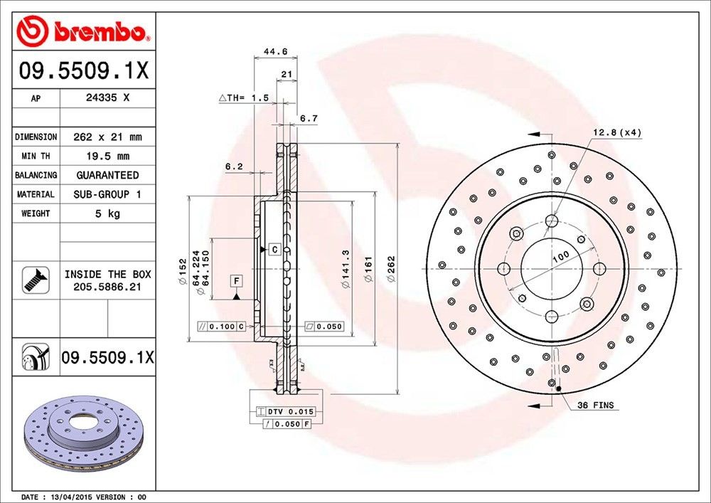 brembo disc brake rotor  frsport 09.5509.1x