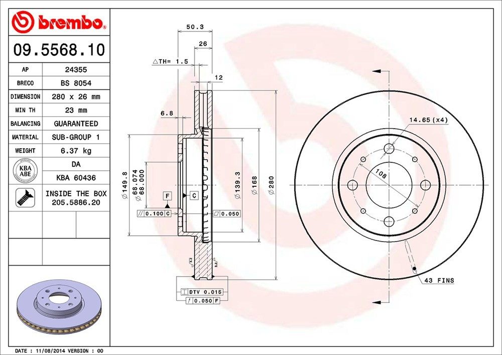 brembo disc brake rotor  frsport 09.5568.10