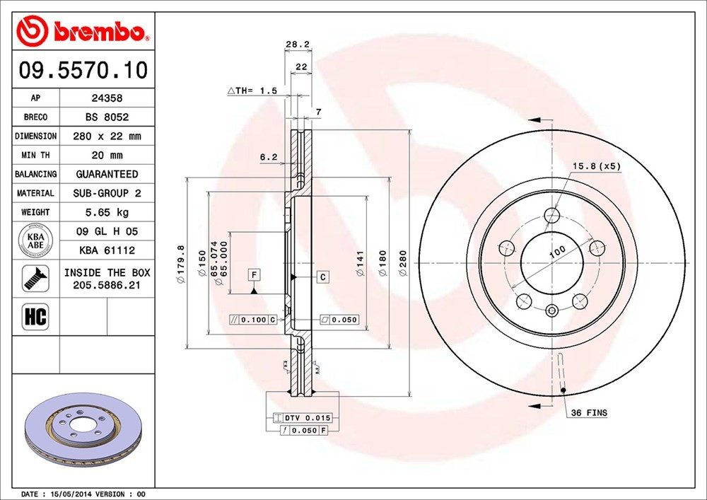 brembo disc brake rotor  frsport 09.5570.10