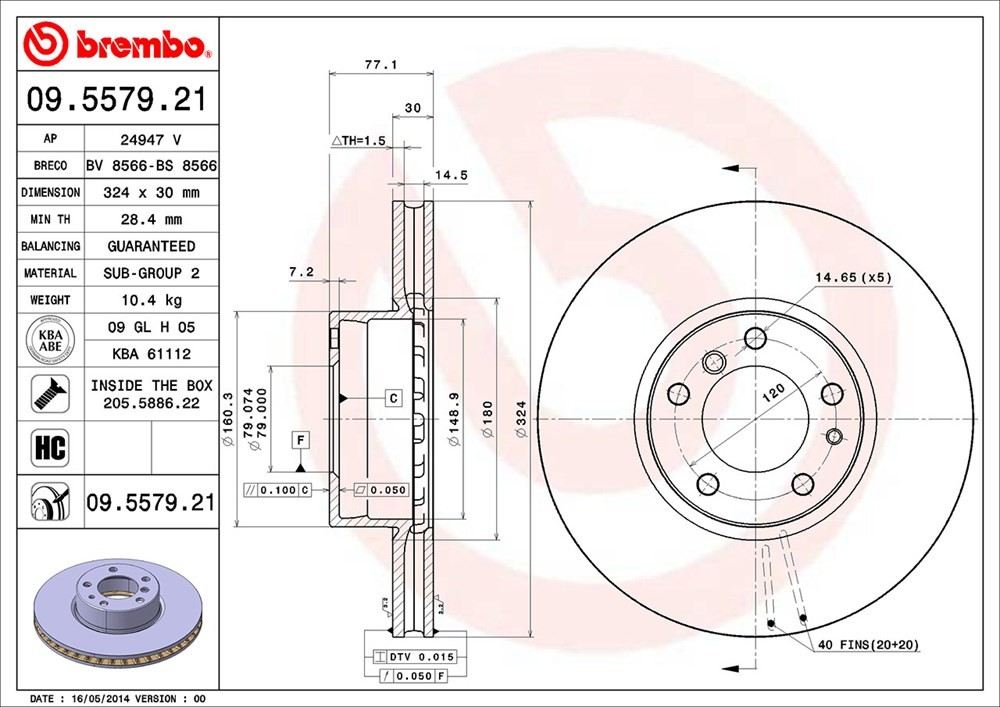 brembo disc brake rotor  frsport 09.5579.21