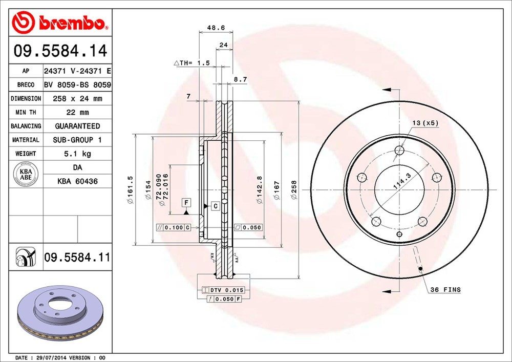 brembo disc brake rotor  frsport 09.5584.11