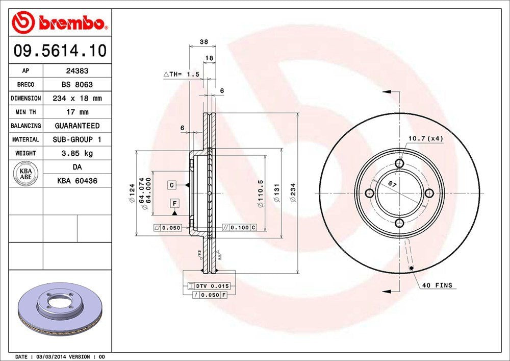 brembo disc brake rotor  frsport 09.5614.10