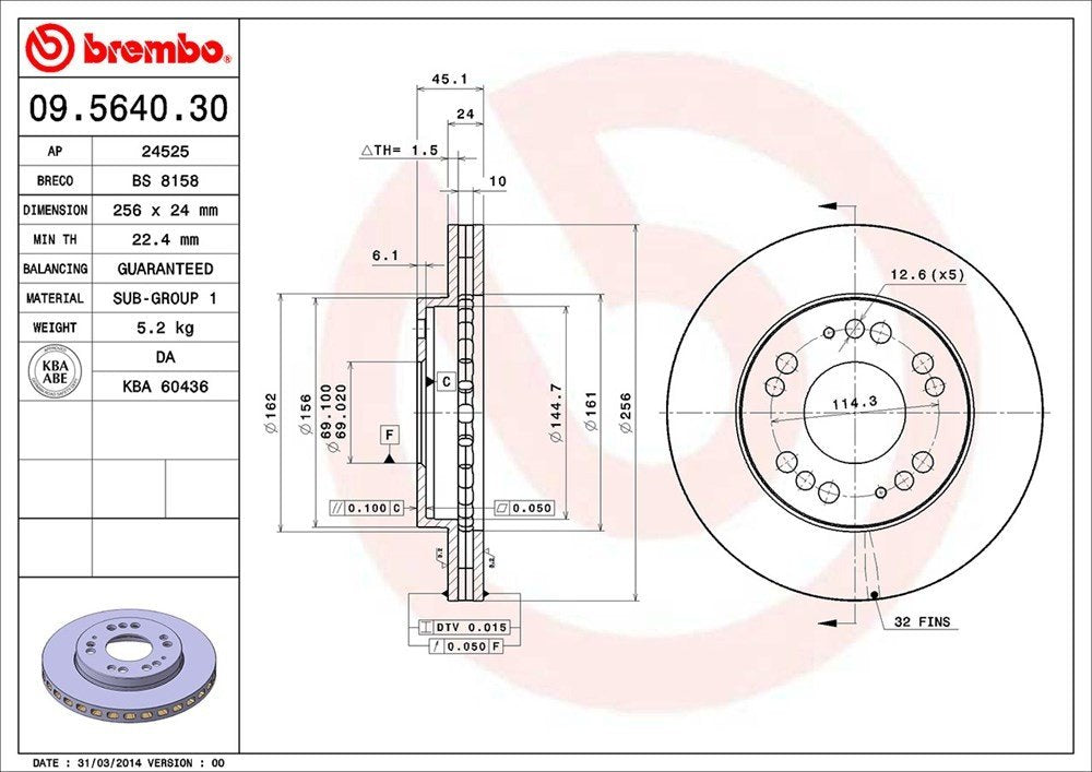 brembo disc brake rotor  frsport 09.5640.30