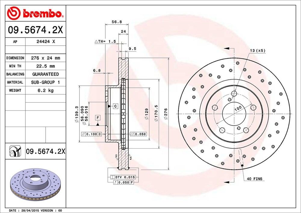 brembo disc brake rotor  frsport 09.5674.2x