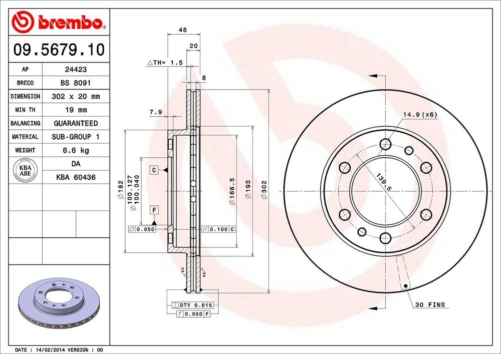 brembo disc brake rotor  frsport 09.5679.10