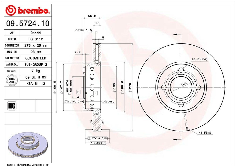 brembo disc brake rotor  frsport 09.5724.10