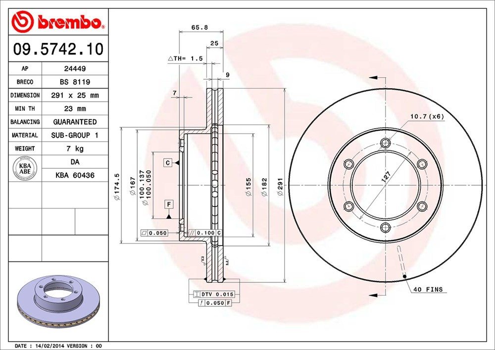 brembo disc brake rotor  frsport 09.5742.10