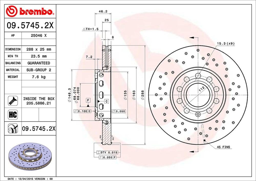 brembo disc brake rotor  frsport 09.5745.2x