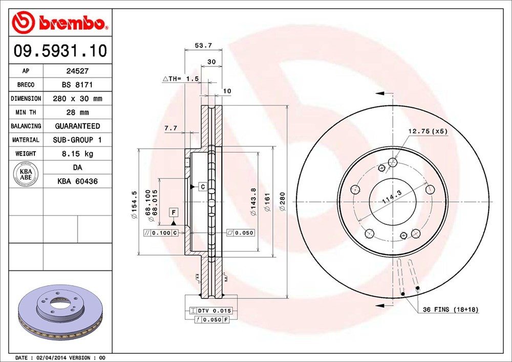 brembo disc brake rotor  frsport 09.5931.10