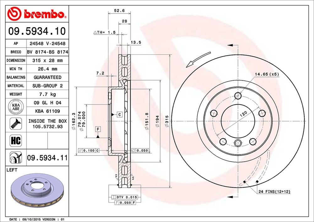 brembo disc brake rotor  frsport 09.5934.11