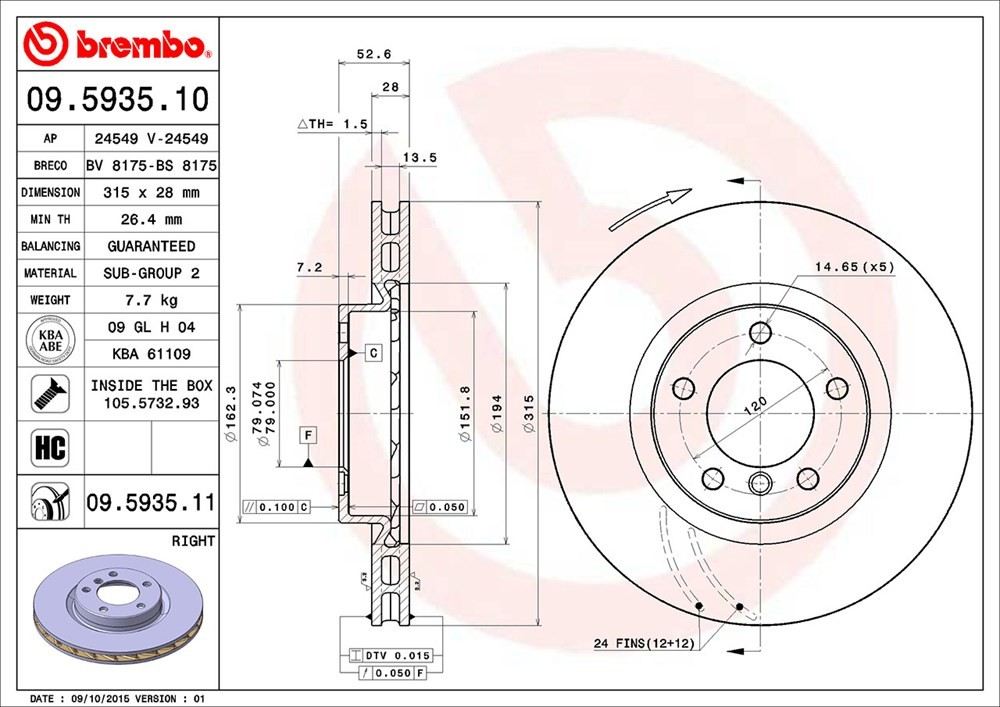 brembo disc brake rotor  frsport 09.5935.11