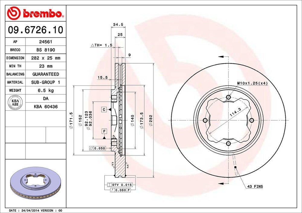 brembo disc brake rotor  frsport 09.6726.10