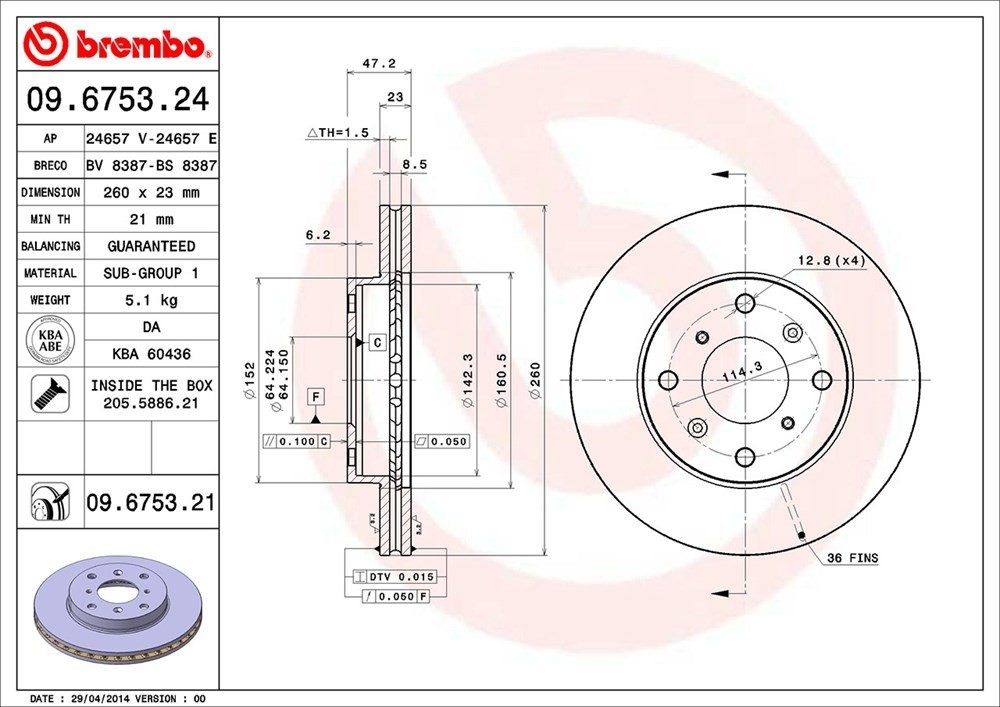 brembo disc brake rotor  frsport 09.6753.21