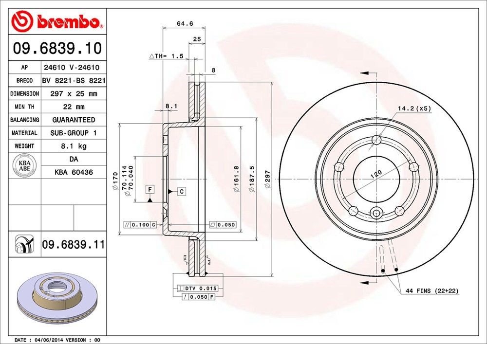 brembo disc brake rotor  frsport 09.6839.11