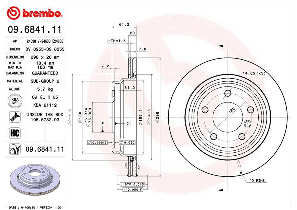 brembo disc brake rotor  frsport 09.6841.11