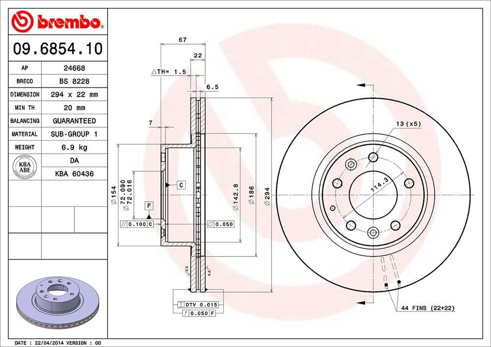 brembo disc brake rotor  frsport 09.6854.10