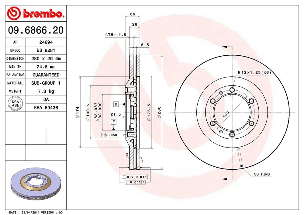 brembo disc brake rotor  frsport 09.6866.20